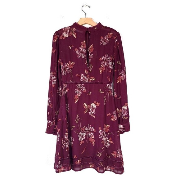 ASTR Kirsten High Neck Sheer Long Sleeve Mini Dress Wine Burgundy Red Medium - Picture 8 of 14